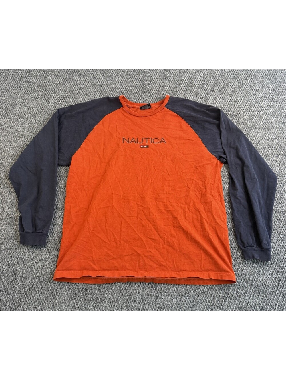 Vintage Nautica XL Long Sleeve Shirt Orange Navy Logo Made In Canada Cotton